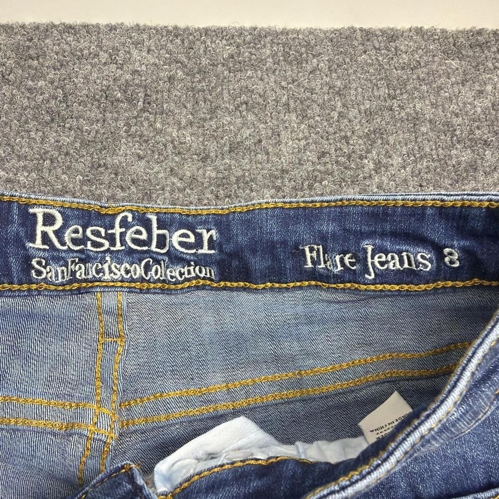Resfeber Flare Jeans Size 8 Distressed Ripped Blue Denim Bell Bottom Stretch - Picture 2 of 7